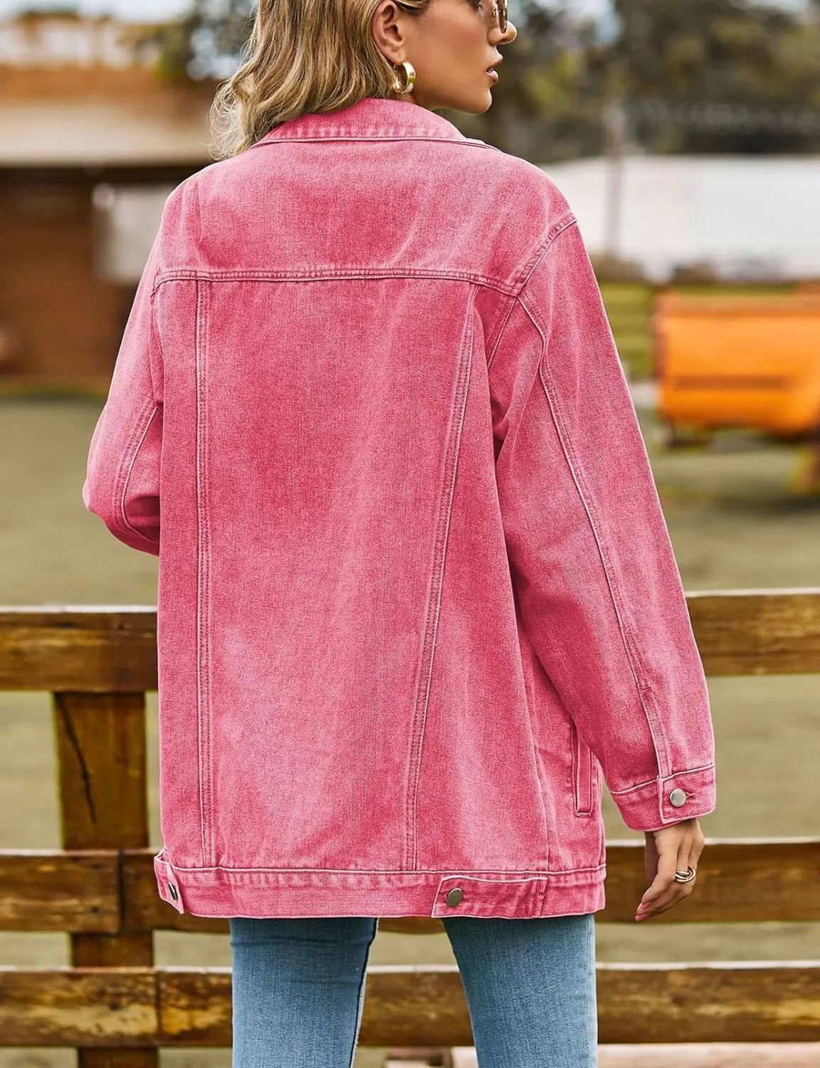 Lazutom Women's Mid Long Oversized Denim Jacket Button Down Boyfriend Jean Biker Coat