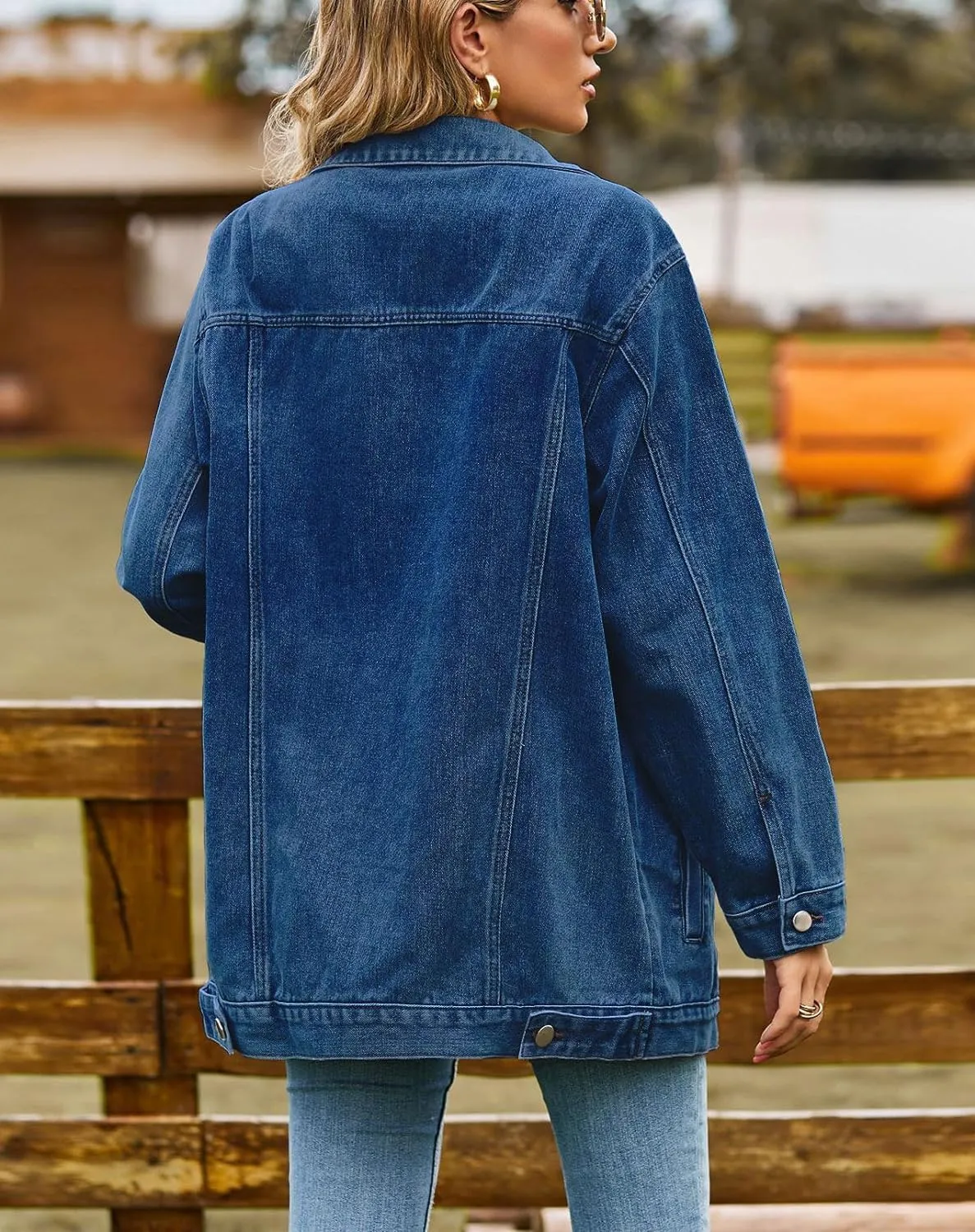 Lazutom Women's Mid Long Oversized Denim Jacket Button Down Boyfriend Jean Biker Coat