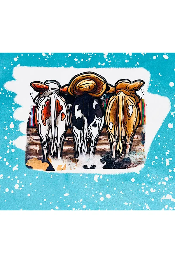 LC008 Bleaches turquoise three cows 2pc short sleeve set