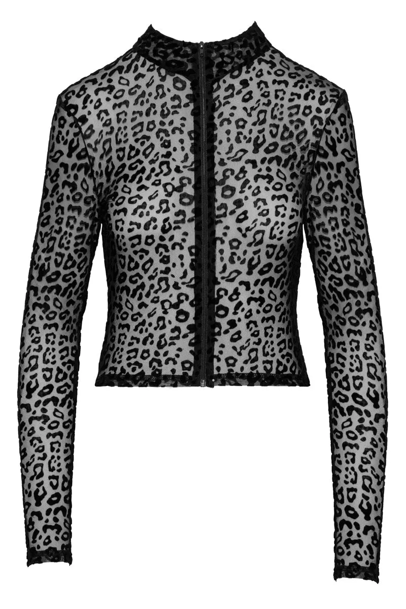 Leopard Mesh Longsleeve Top