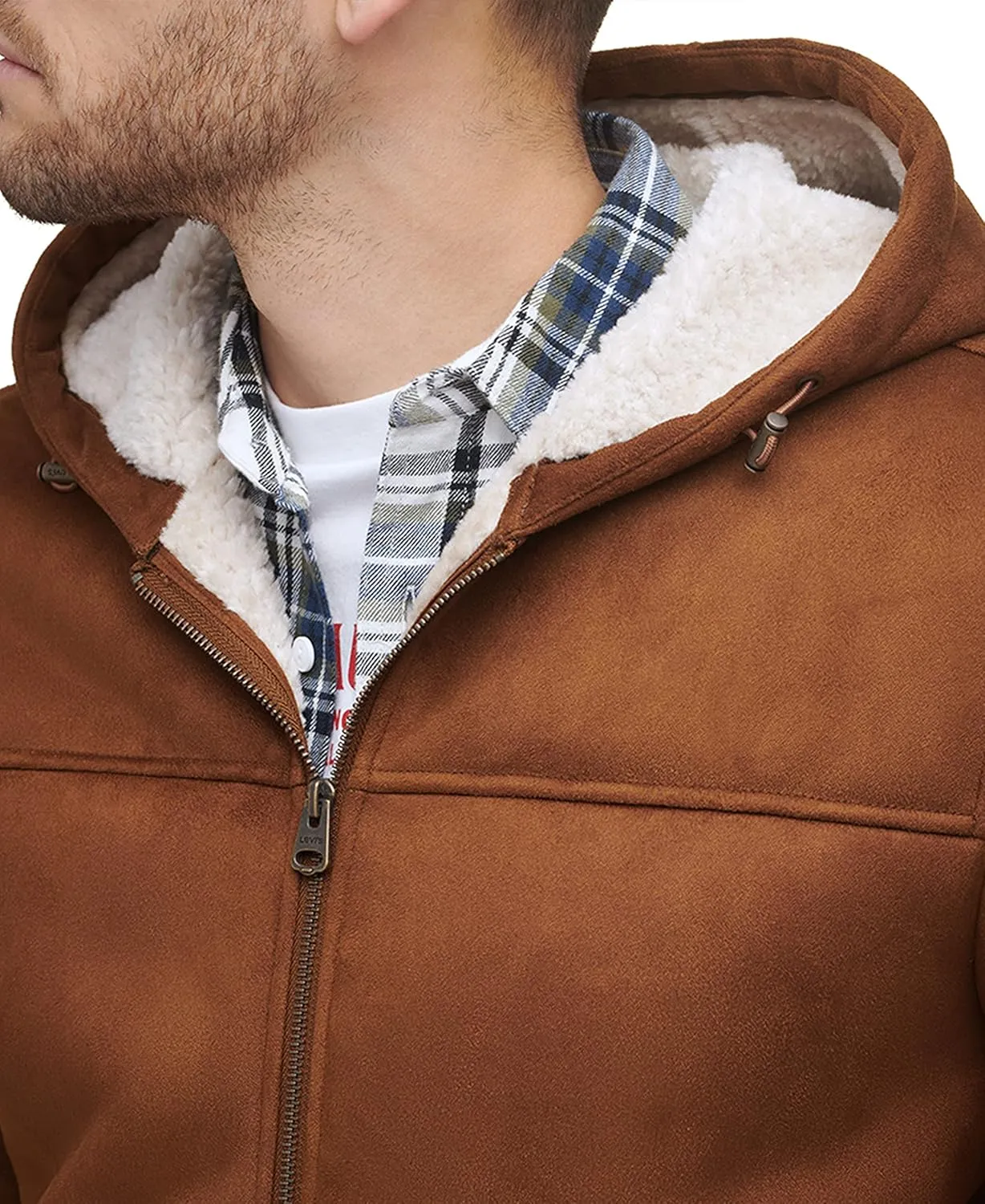 Levi's Men's Faux Shearling Hoody Bomber Jacket