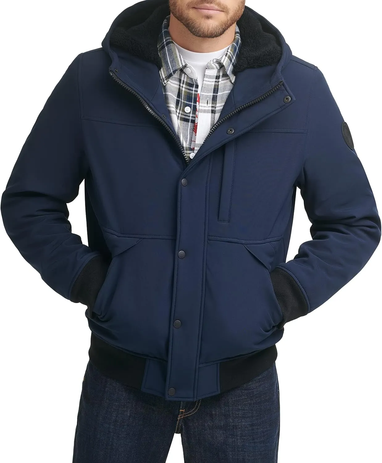 Levi's Men's Soft Shell Sherpa Lined Hooded Bomber Jacket