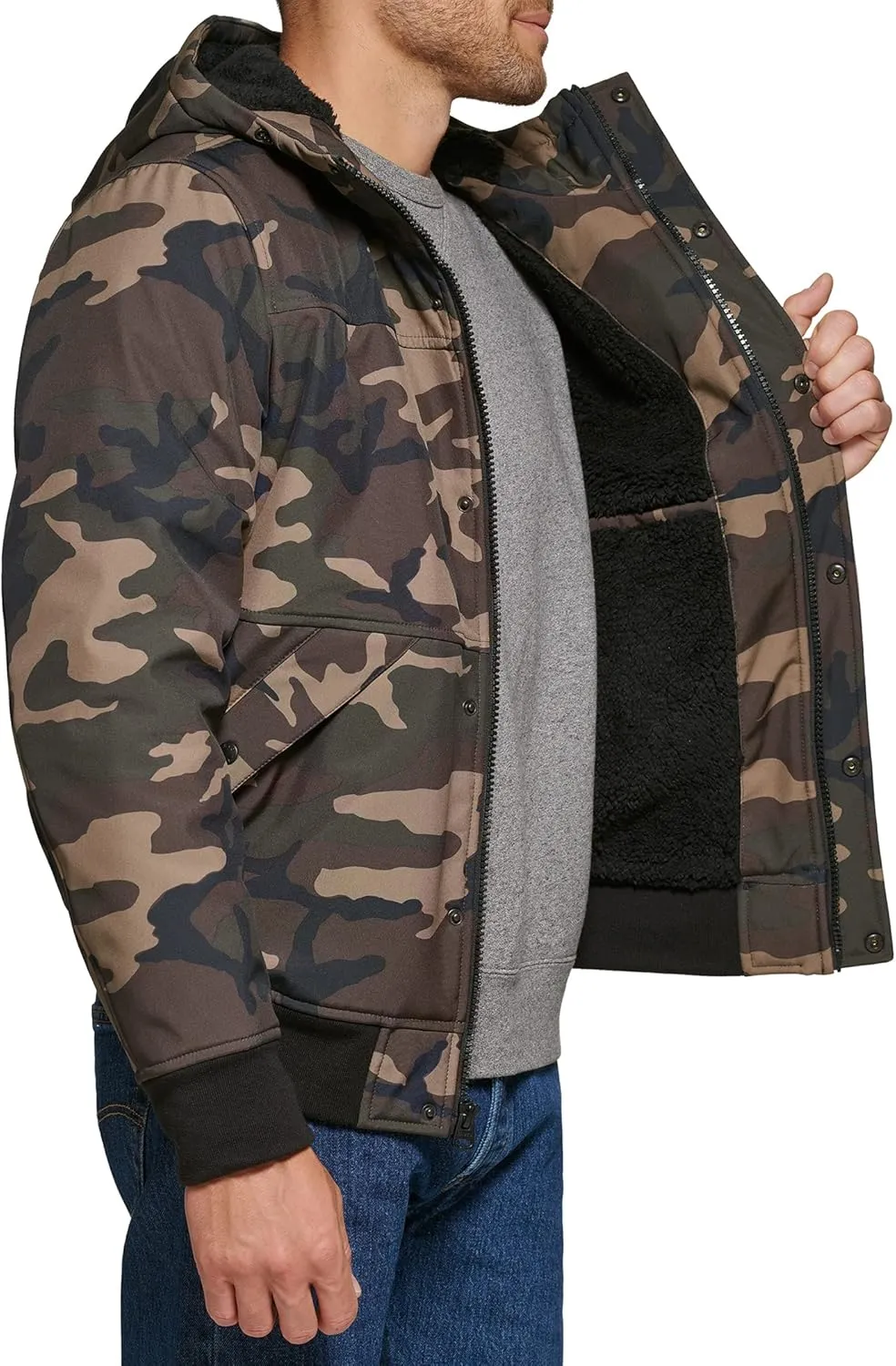 Levi's Men's Soft Shell Sherpa Lined Hooded Bomber Jacket