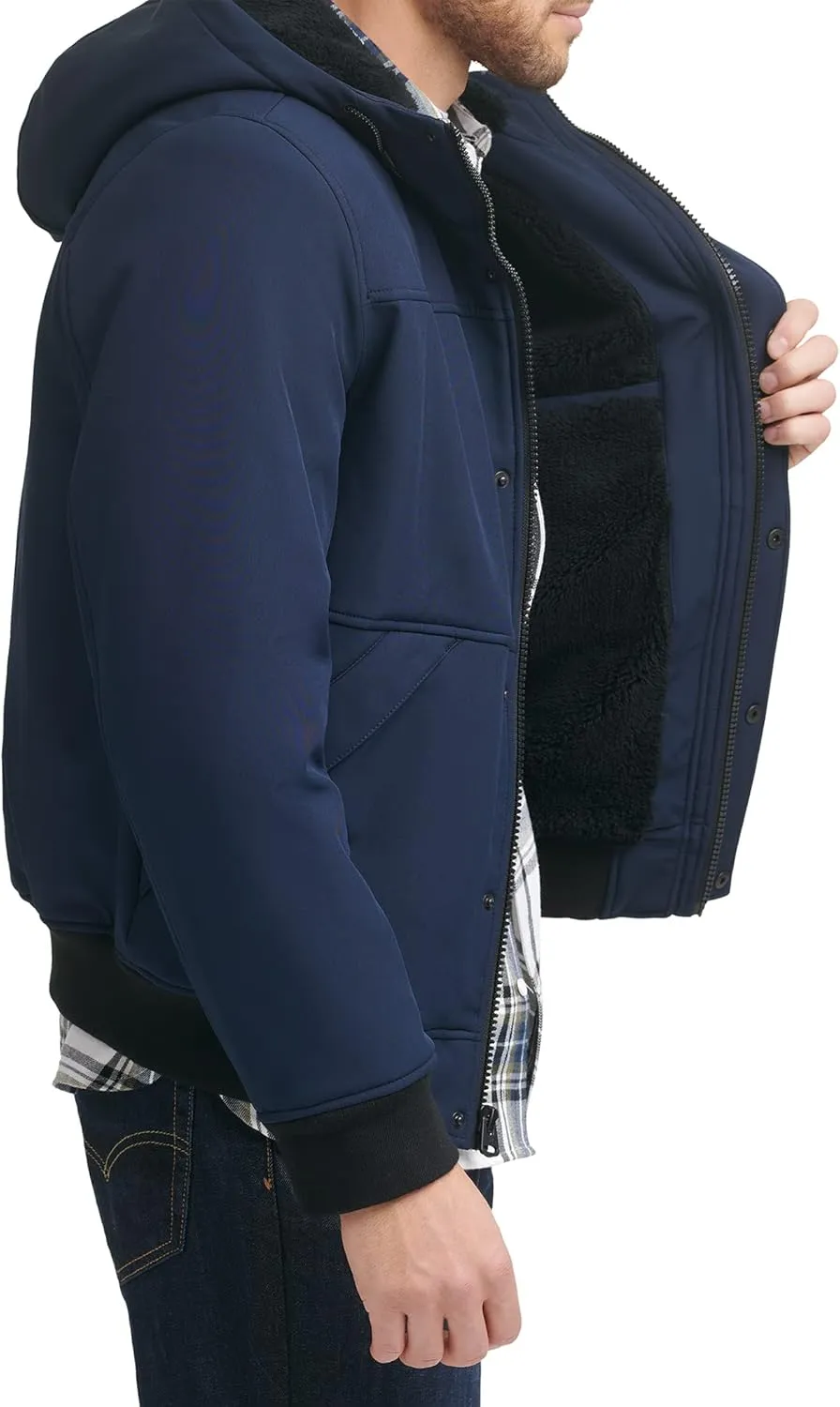 Levi's Men's Soft Shell Sherpa Lined Hooded Bomber Jacket
