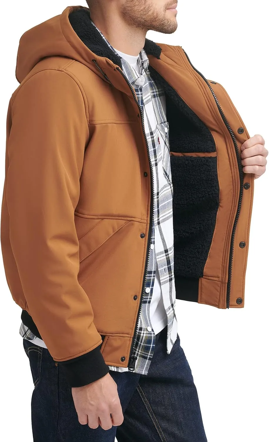 Levi's Men's Soft Shell Sherpa Lined Hooded Bomber Jacket