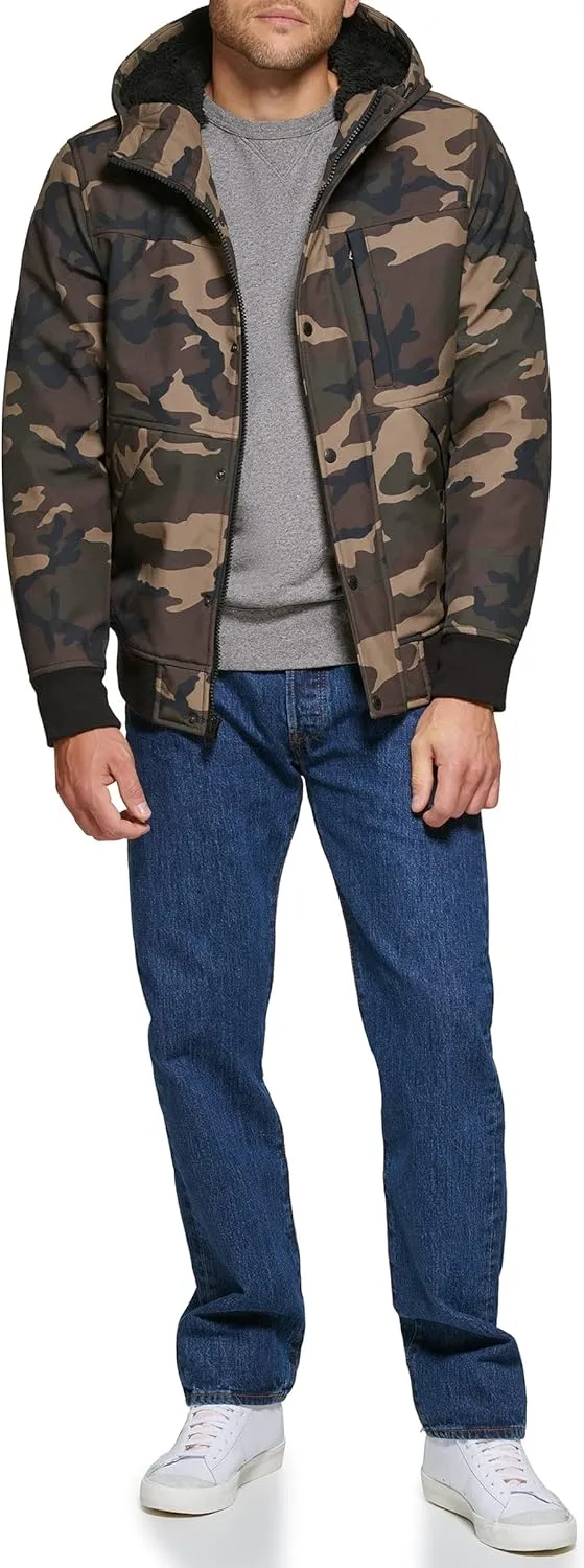 Levi's Men's Soft Shell Sherpa Lined Hooded Bomber Jacket