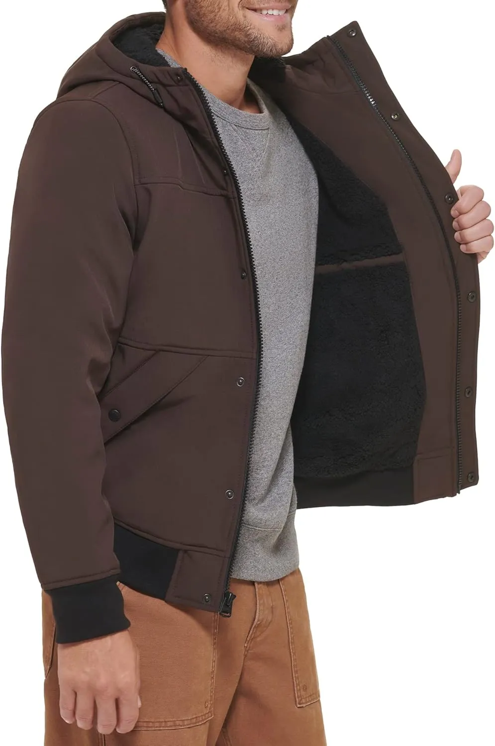Levi's Men's Soft Shell Sherpa Lined Hooded Bomber Jacket