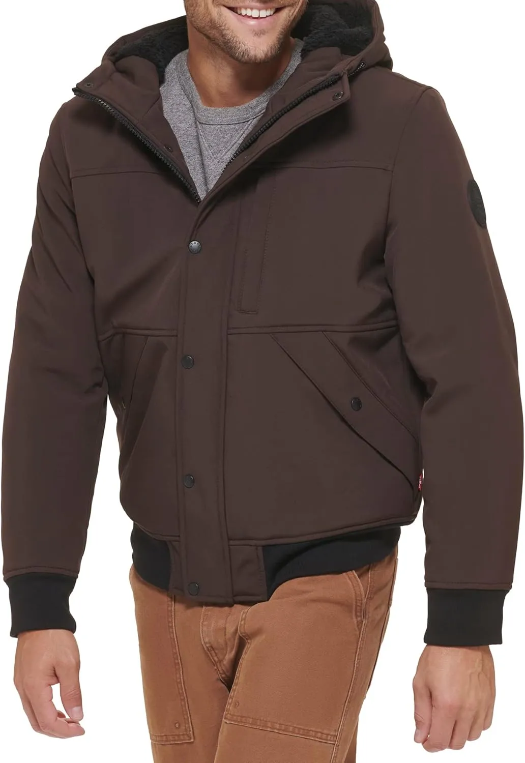 Levi's Men's Soft Shell Sherpa Lined Hooded Bomber Jacket