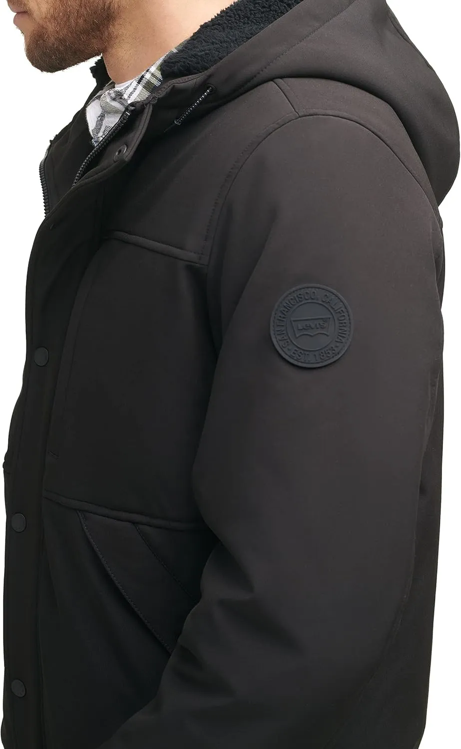 Levi's Men's Soft Shell Sherpa Lined Hooded Bomber Jacket
