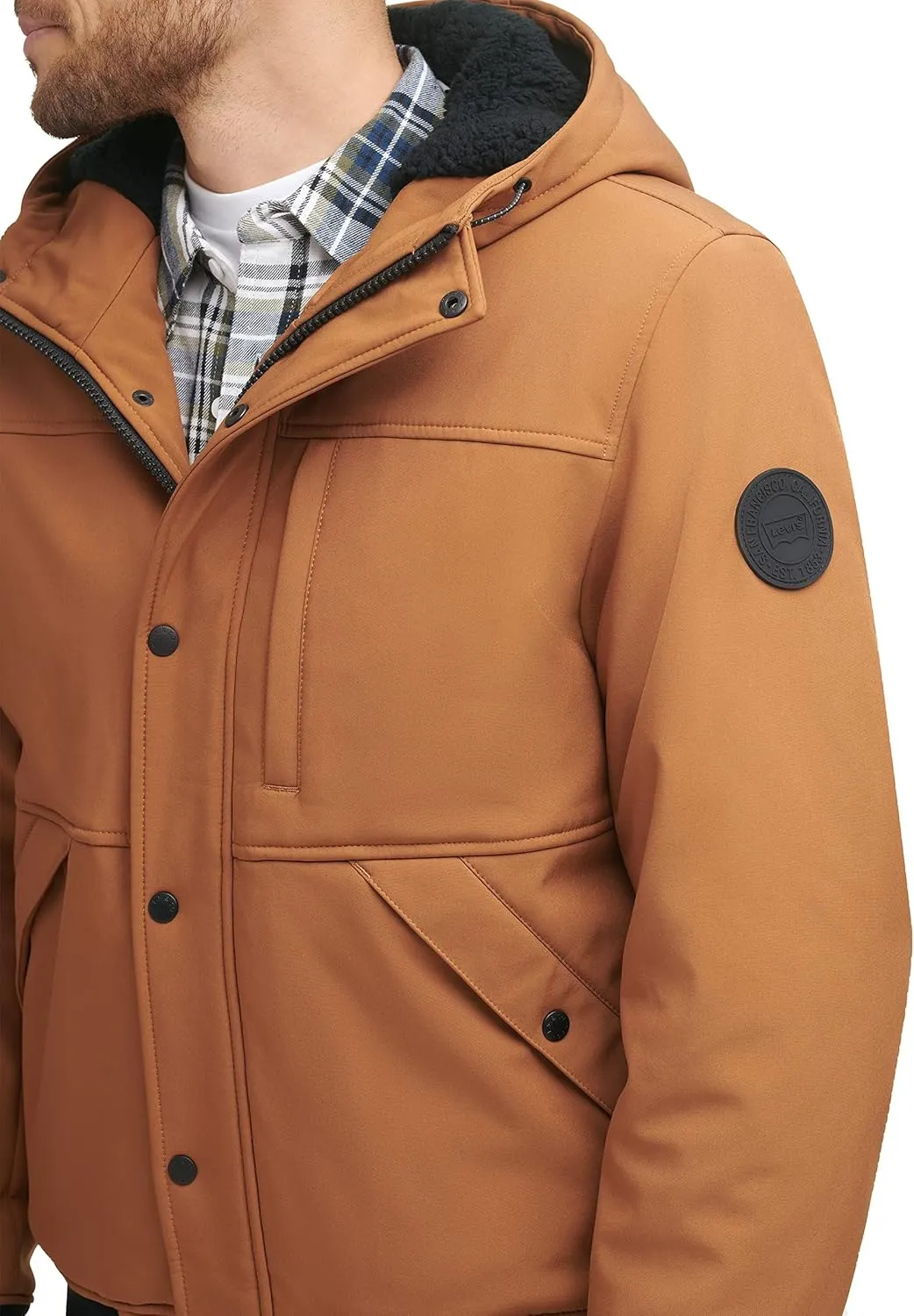 Levi's Men's Soft Shell Sherpa Lined Hooded Bomber Jacket
