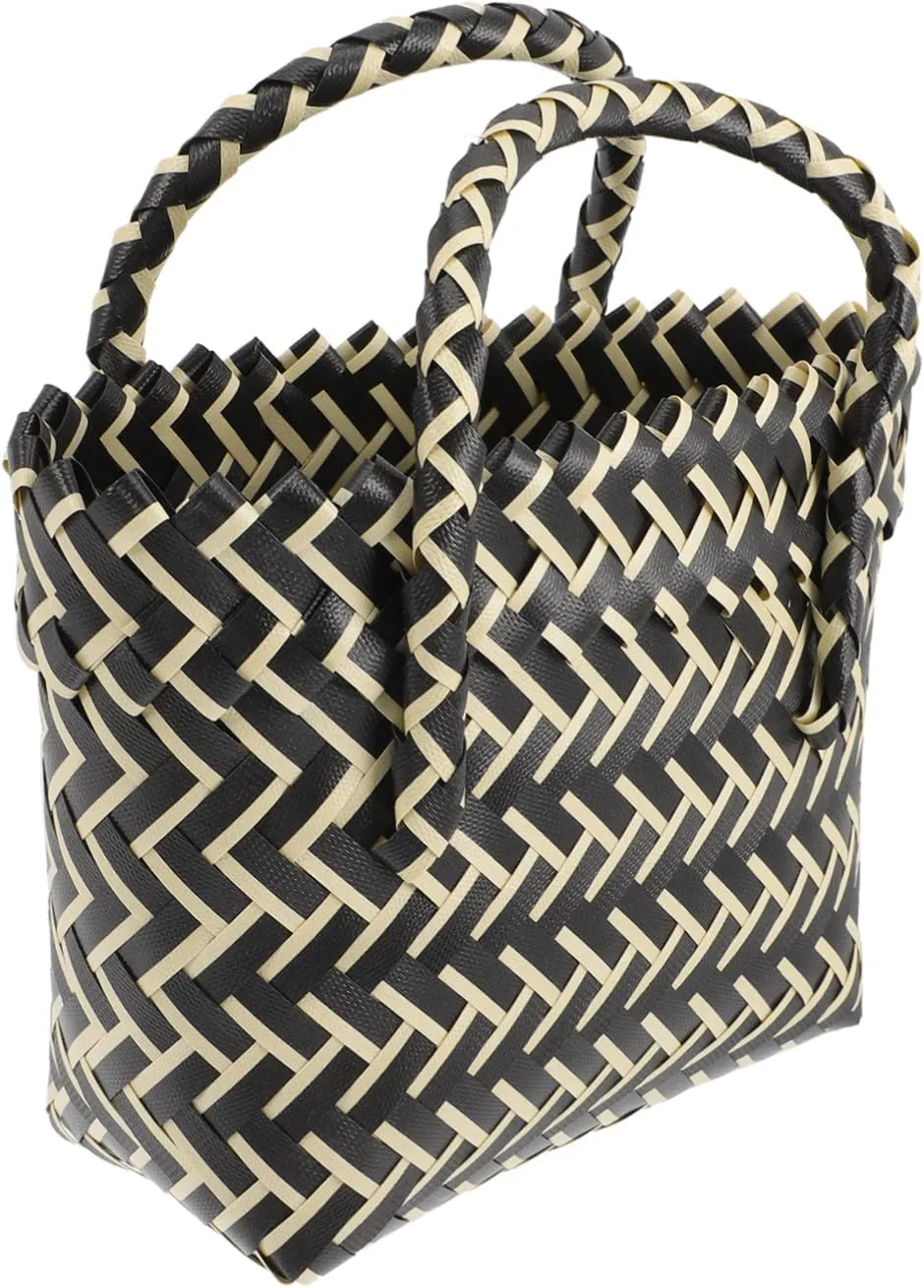 LIFKOME Handmade Woven Basket Bag Tote Straw Handbag for Girls Summer Beach Bag Versatile for Daily Outfits