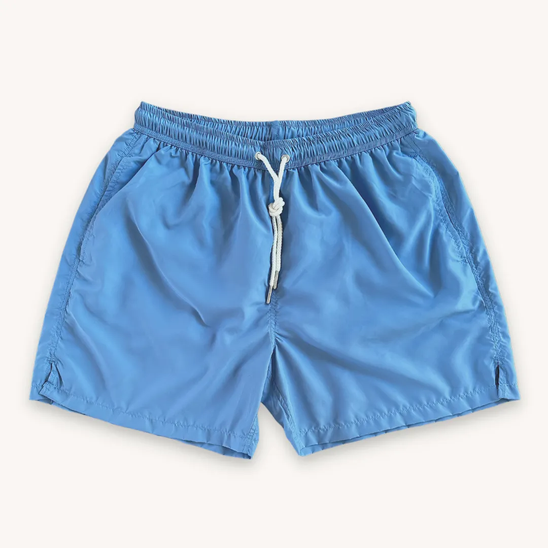 Light Blue Solid Swim Shorts