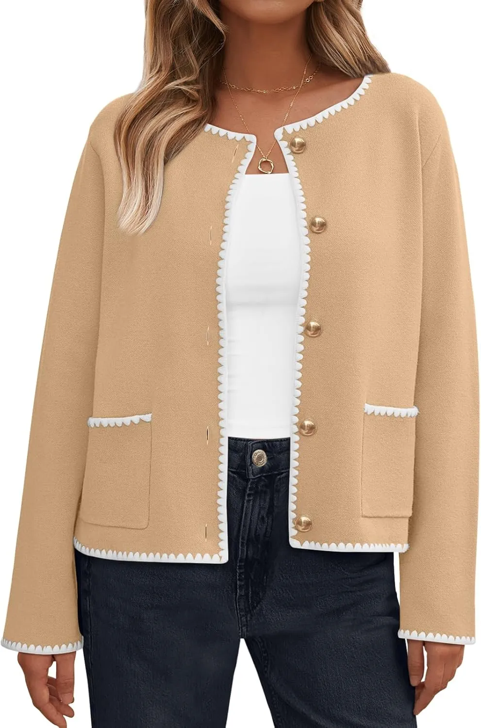 LILLUSORY Womens Long Sleeve Open Front Cardigan Sweater Lightweight Coat Button Down Jacket