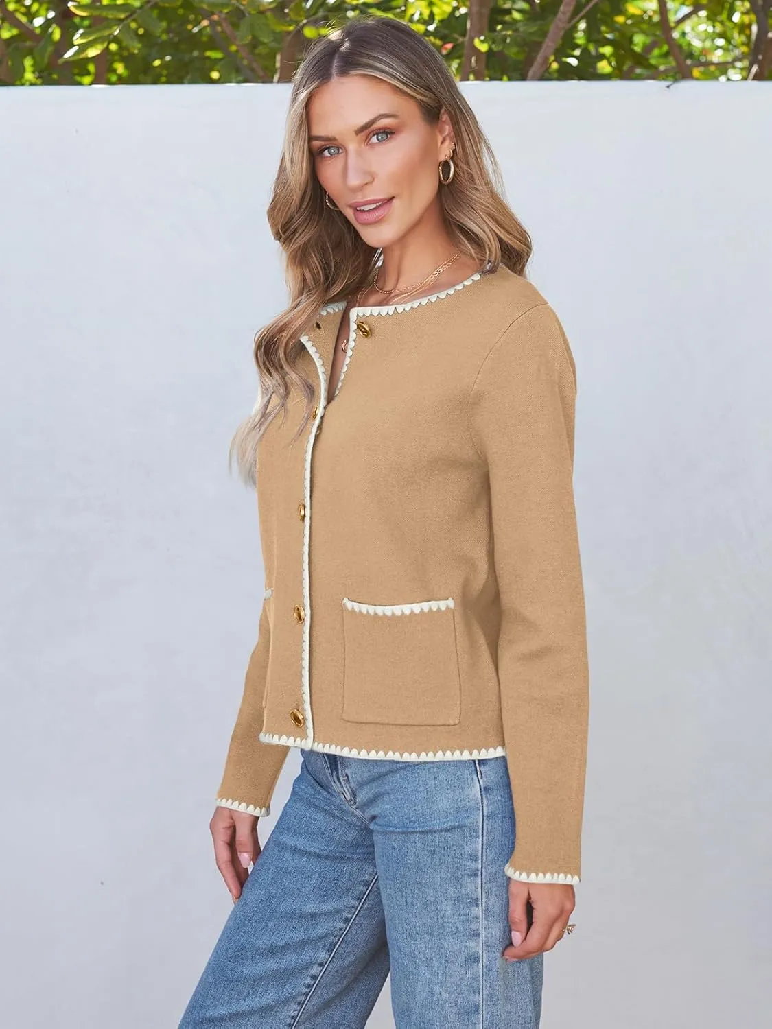 LILLUSORY Womens Long Sleeve Open Front Cardigan Sweater Lightweight Coat Button Down Jacket