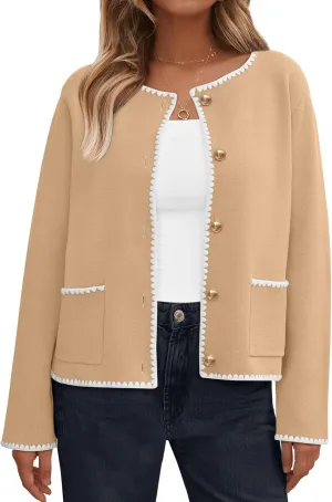 LILLUSORY Womens Long Sleeve Open Front Cardigan Sweater Lightweight Coat Button Down Jacket