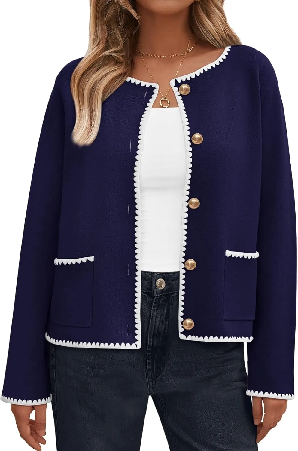 LILLUSORY Womens Long Sleeve Open Front Cardigan Sweater Lightweight Coat Button Down Jacket