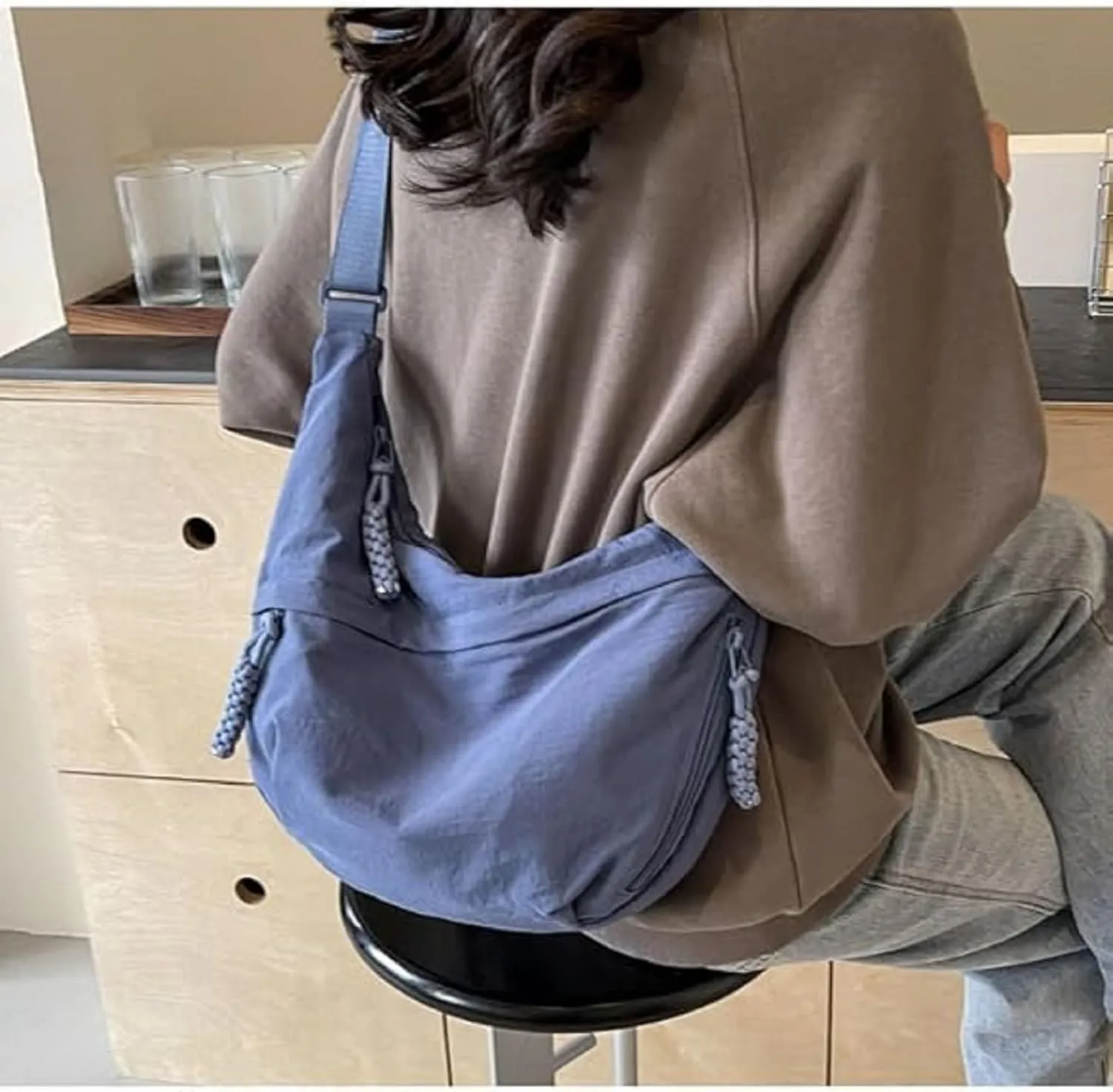 Limorence Women's Fashion Plain Color Nylon Crossbody Hobo Bag, nylon crescent bag, large crossbody bags for women
