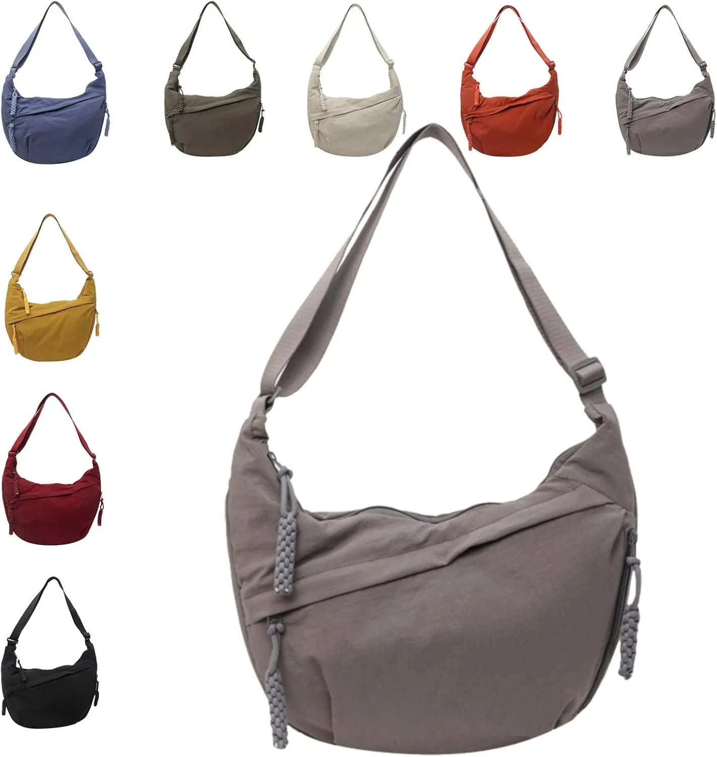 Limorence Women's Fashion Plain Color Nylon Crossbody Hobo Bag, nylon crescent bag, large crossbody bags for women