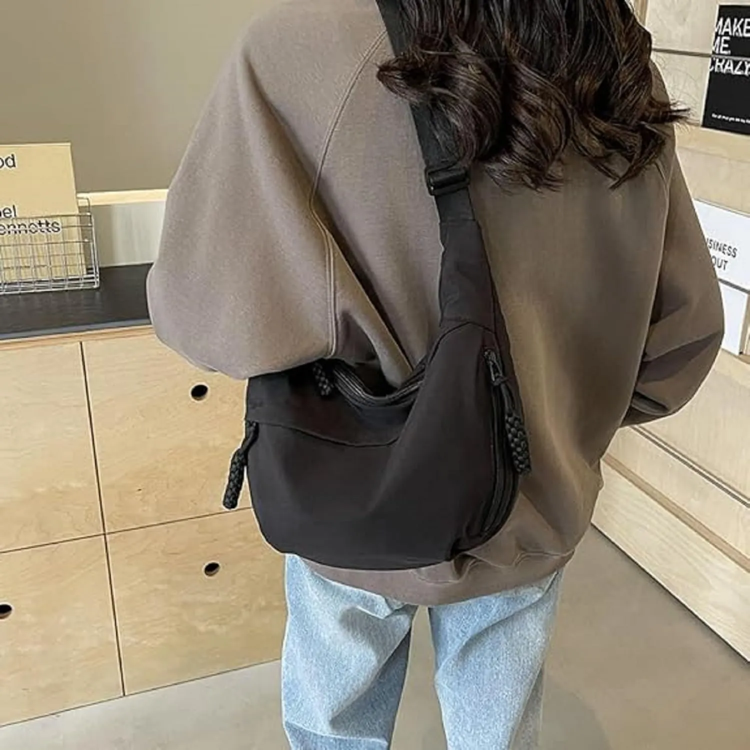 Limorence Women's Fashion Plain Color Nylon Crossbody Hobo Bag, nylon crescent bag, large crossbody bags for women