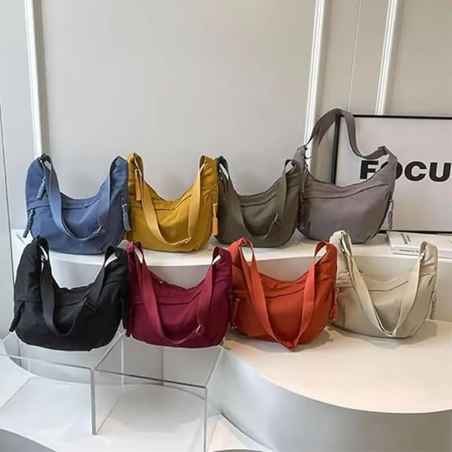 Limorence Women's Fashion Plain Color Nylon Crossbody Hobo Bag, nylon crescent bag, large crossbody bags for women