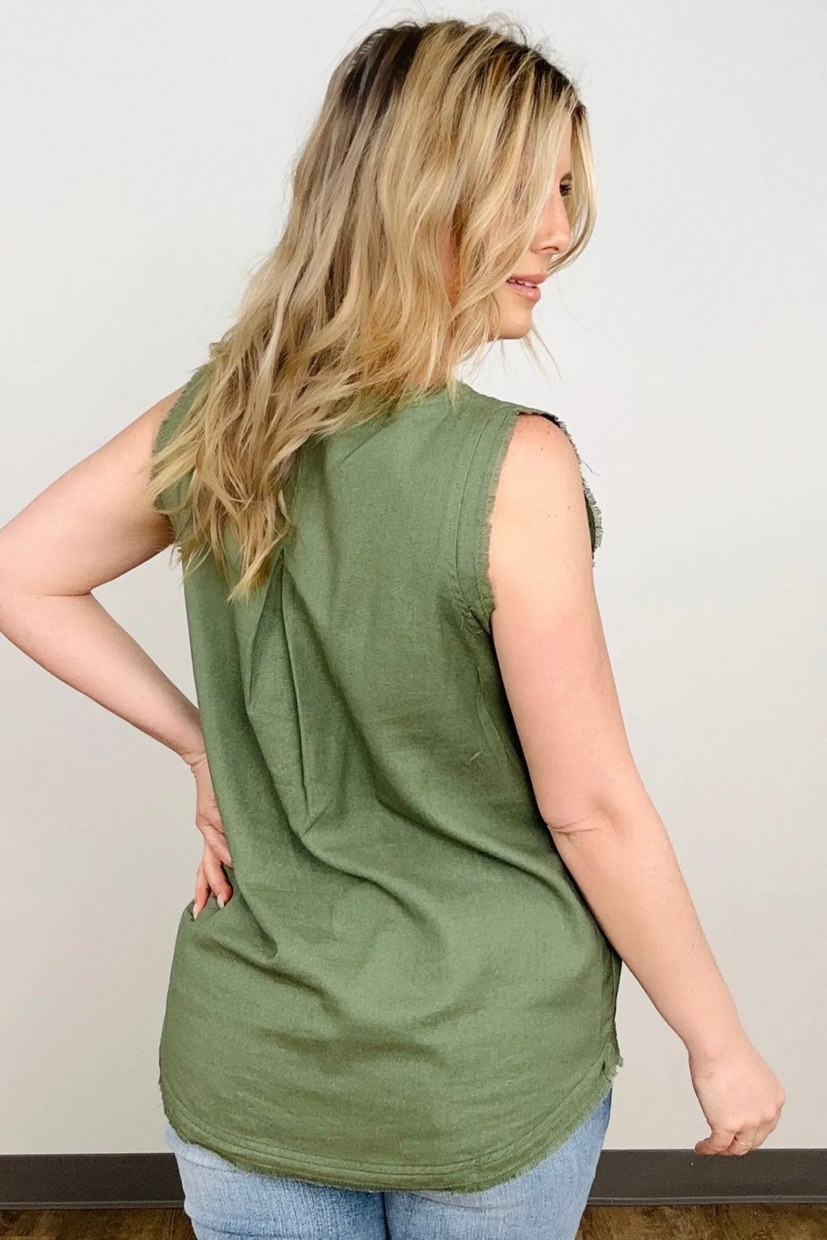 Linen Frayed Edge Sleeveless Top