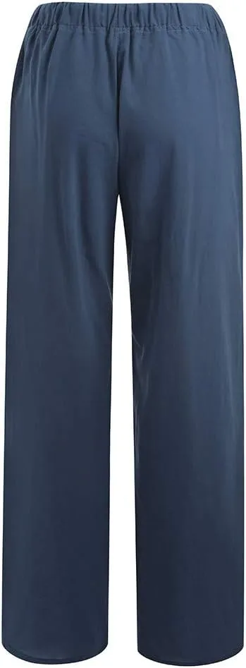 Linen Pants Women 2025 Summer Drawstring High Waist Wide Leg Trousers with Pockets Flowy Straight Vacation Outfits
