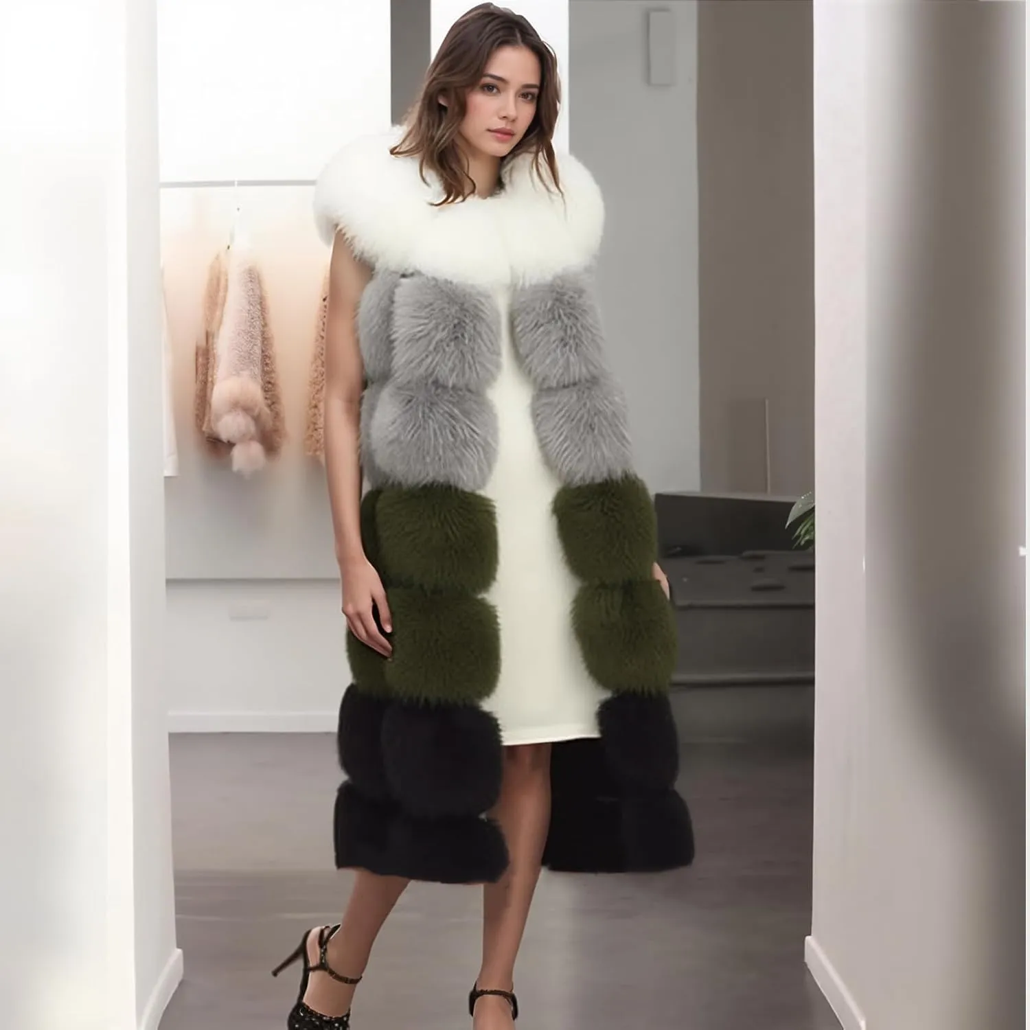 Lisa Colly Winter Waistcoat Women's Faux Fur Vest Sleeveless Jacket Coat Outerwear