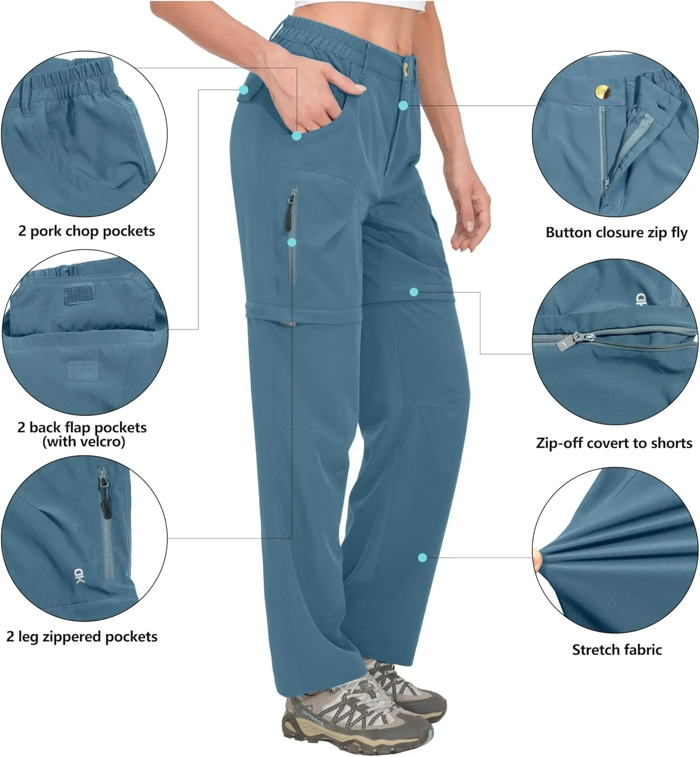 Little Donkey Andy Women's Hiking Zip Off Pants Quick Dry Convertible Shorts UPF 50  Lightweight Outdoor Fishing Safari Pants