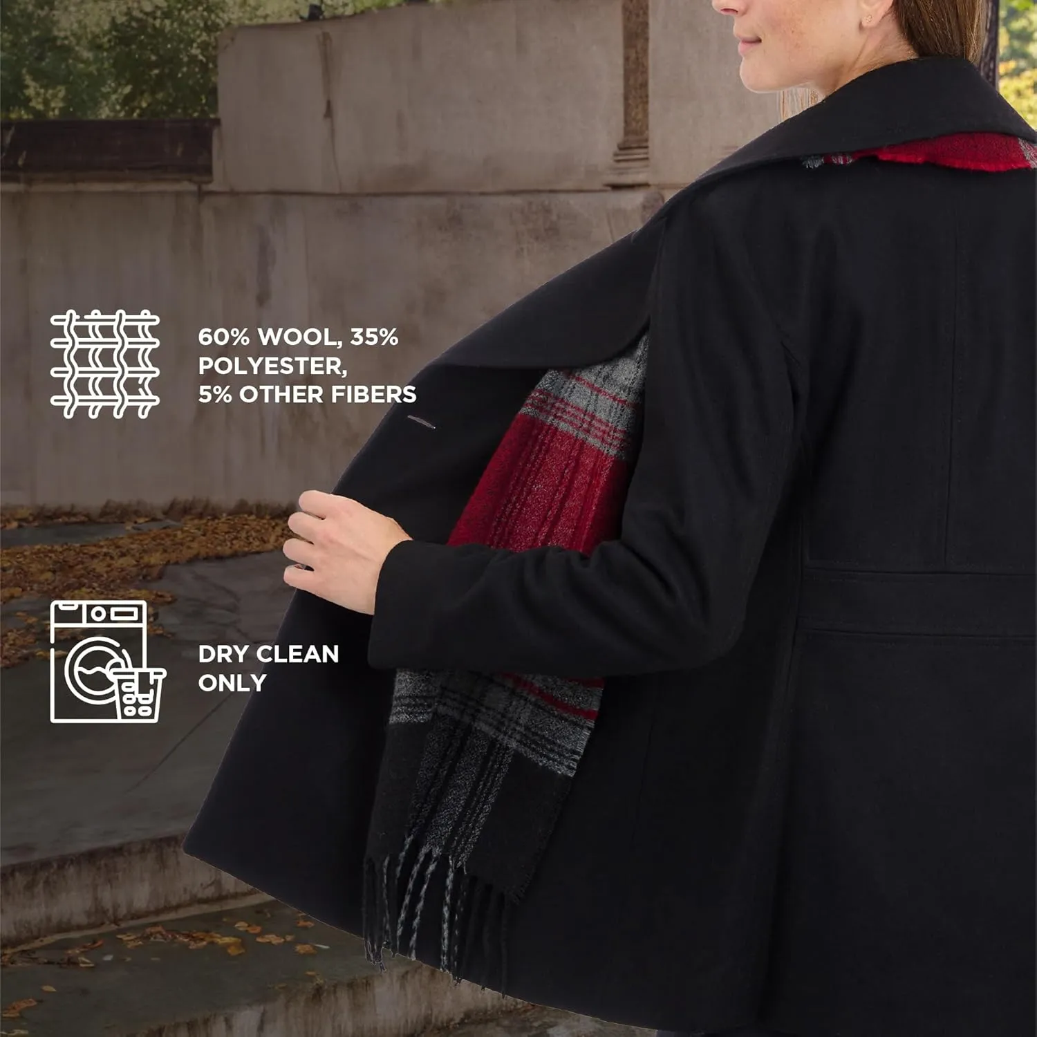 LONDON FOG Women's Double Breasted Peacoat with Scarf