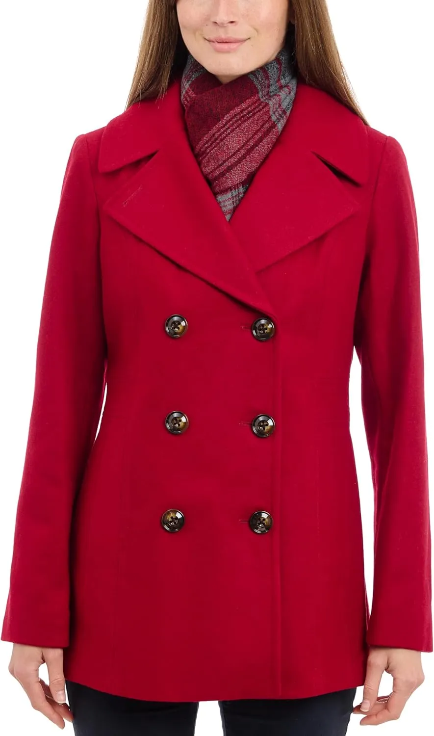 LONDON FOG Women's Double Breasted Peacoat with Scarf