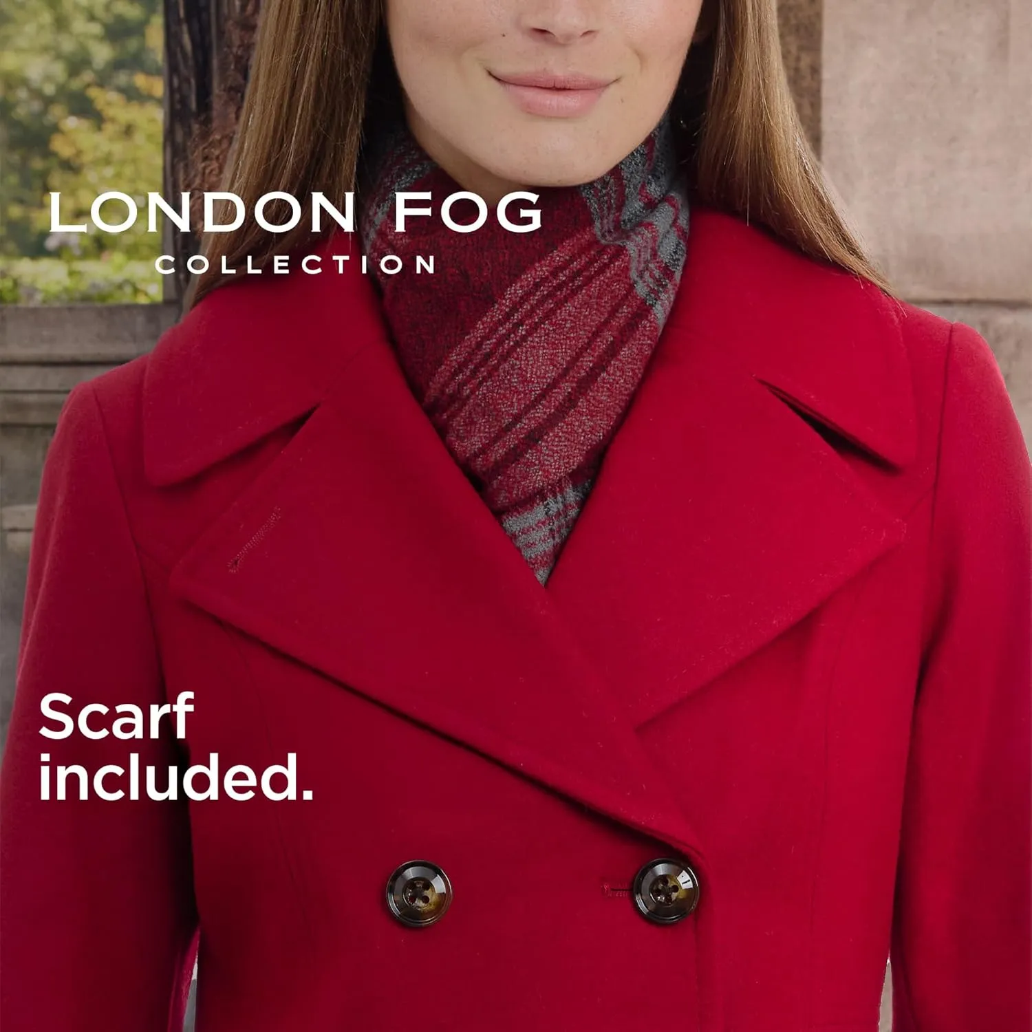 LONDON FOG Women's Double Breasted Peacoat with Scarf