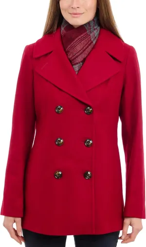 LONDON FOG Women's Double Breasted Peacoat with Scarf