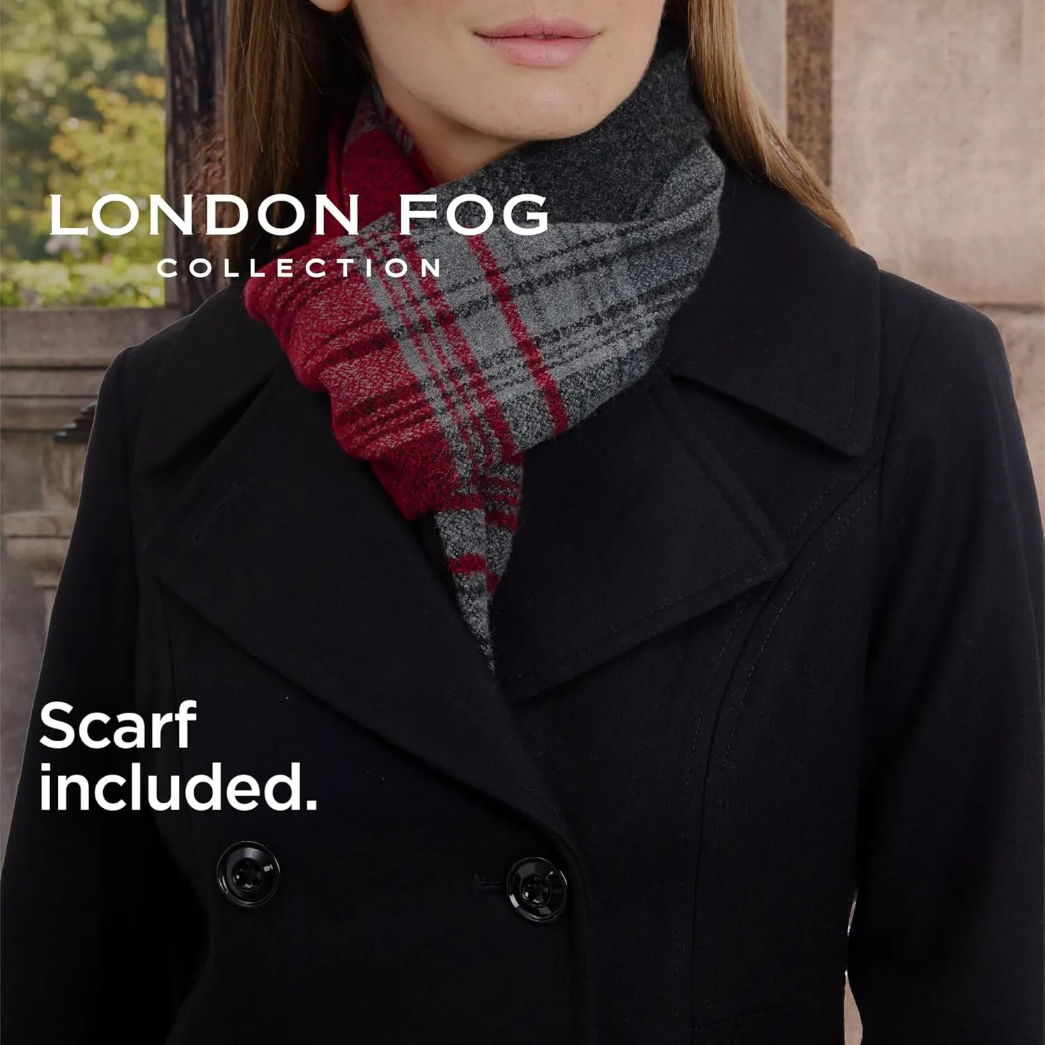 LONDON FOG Women's Double Breasted Peacoat with Scarf