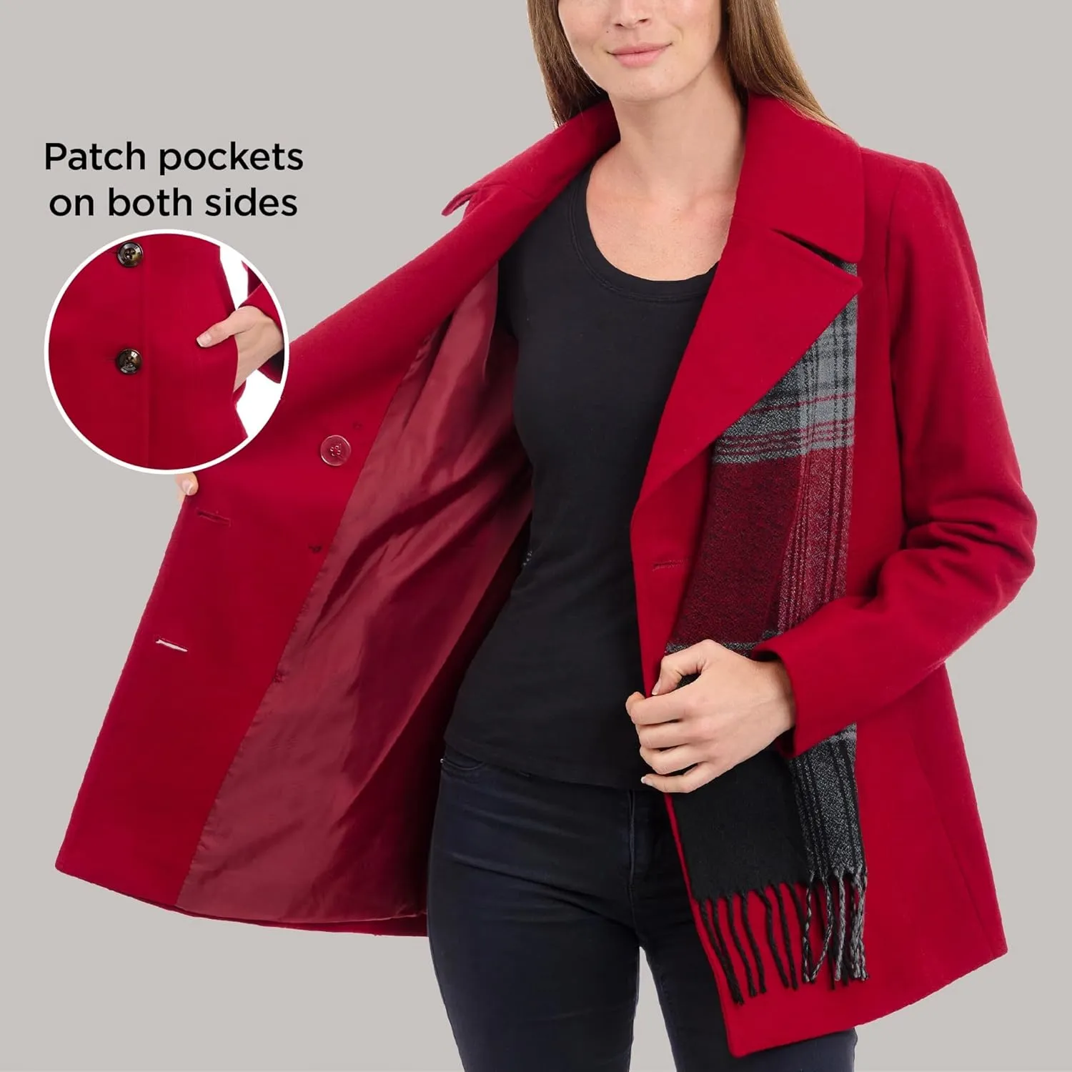 LONDON FOG Women's Double Breasted Peacoat with Scarf
