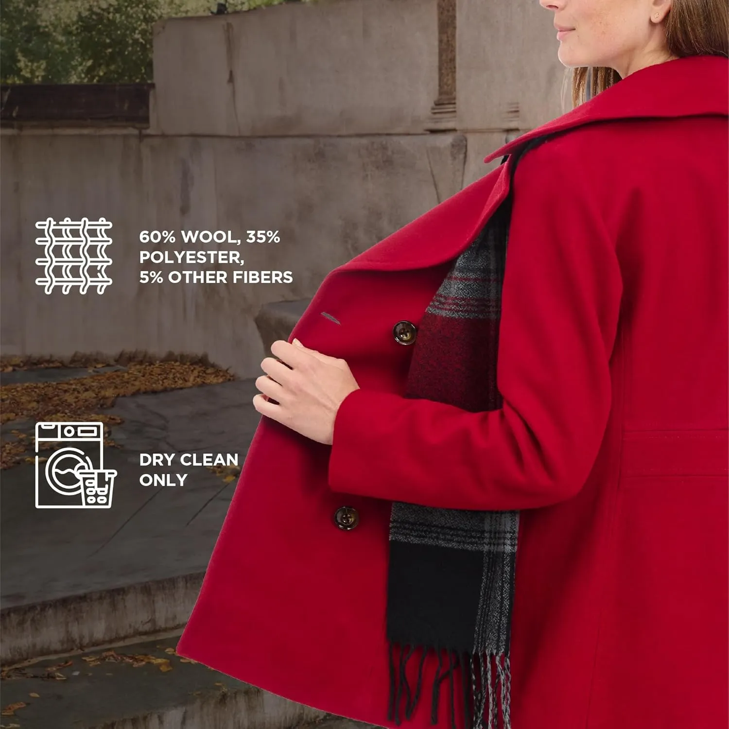LONDON FOG Women's Double Breasted Peacoat with Scarf