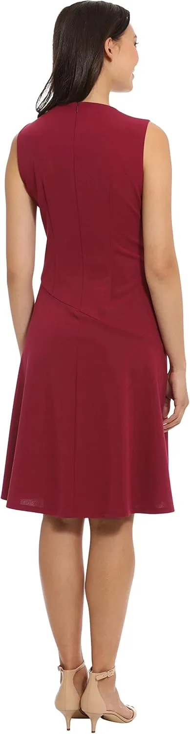 London Times Women's Versatile Crew Neck Bias Seamed Fit and Flare Dress Polished Chic Flattering Feminine