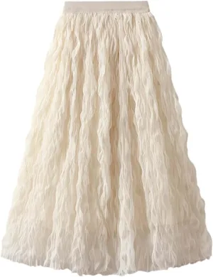 Long Tulle Skirt High Waist Loose A Line for Women Boho Summer Flare/Irregular Flowy Elegant for Parties Everyday Wear