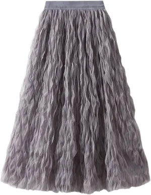 Long Tulle Skirt High Waist Loose A Line for Women Boho Summer Flare/Irregular Flowy Elegant for Parties Everyday Wear
