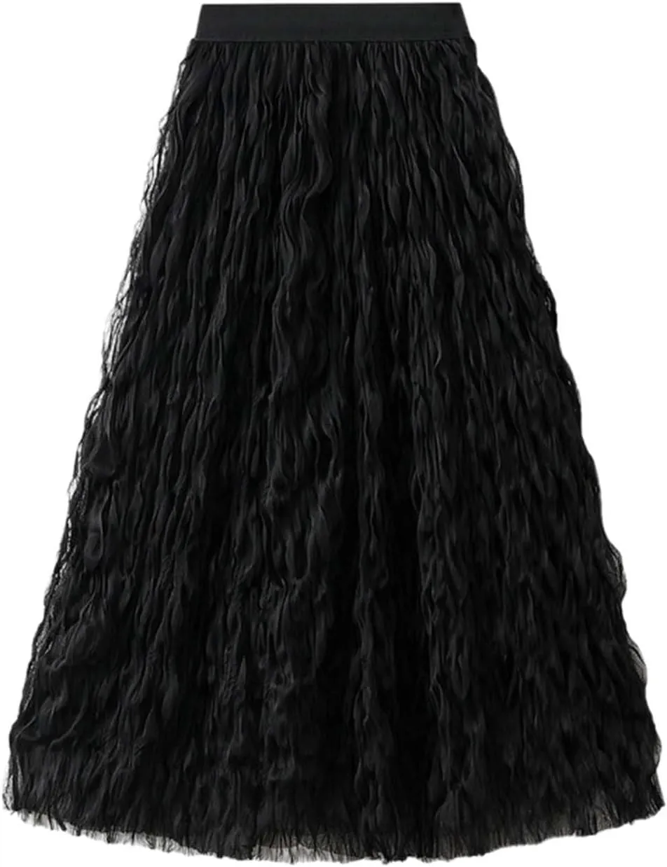 Long Tulle Skirt High Waist Loose A Line for Women Boho Summer Flare/Irregular Flowy Elegant for Parties Everyday Wear