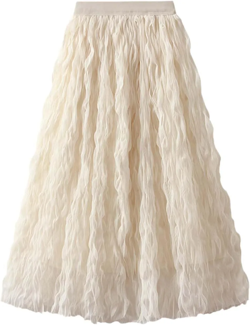 Long Tulle Skirt High Waist Loose A Line for Women Boho Summer Flare/Irregular Flowy Elegant for Parties Everyday Wear