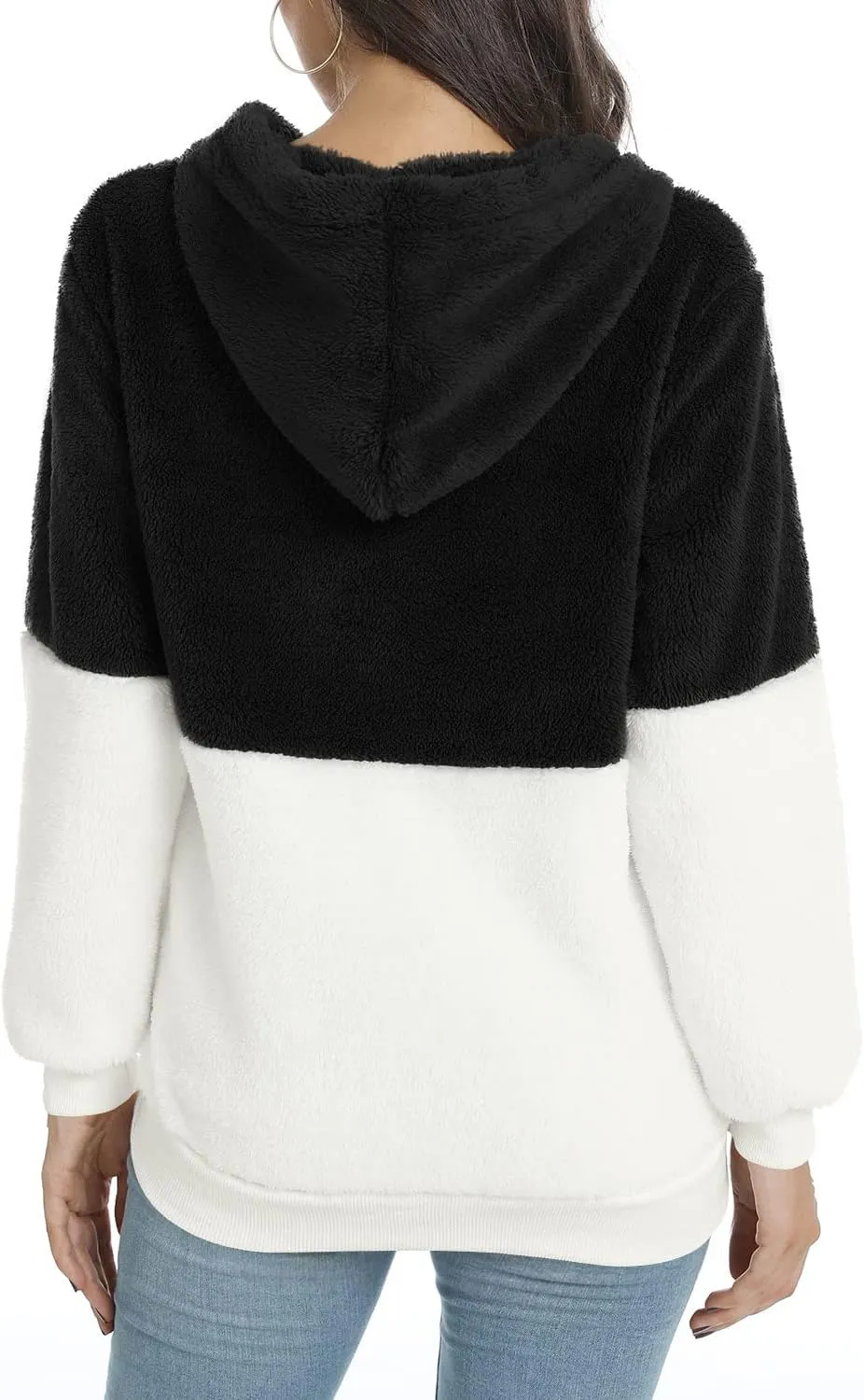 LONGYUAN Women Casual Hoodies Fashion Fuzzy Warm Pullover Sherpa Outerwear with Pockets