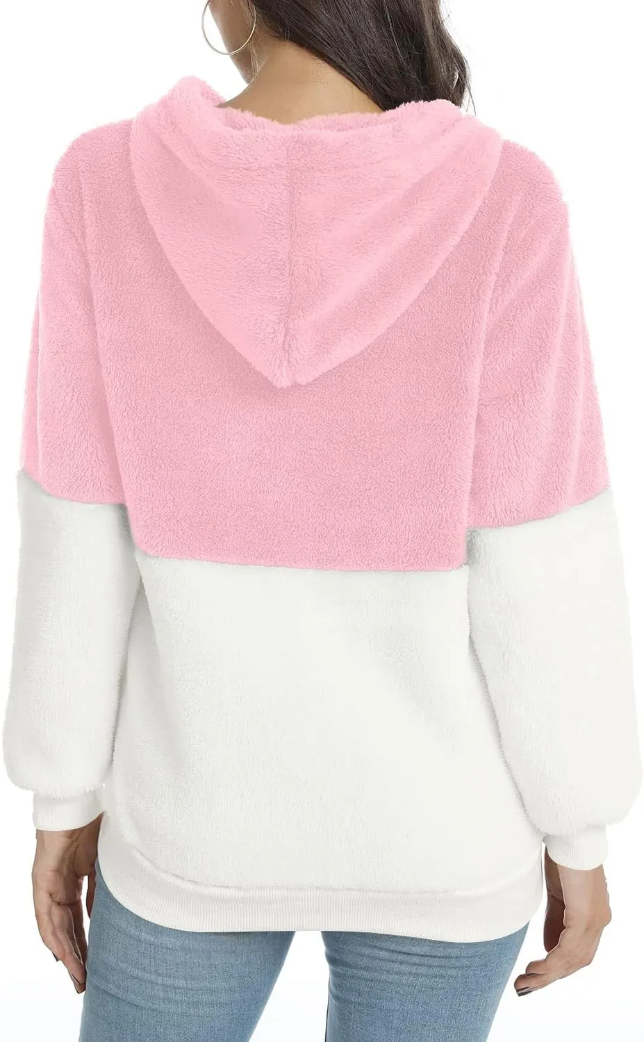 LONGYUAN Women Casual Hoodies Fashion Fuzzy Warm Pullover Sherpa Outerwear with Pockets