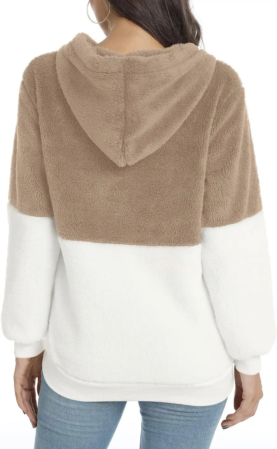 LONGYUAN Women Casual Hoodies Fashion Fuzzy Warm Pullover Sherpa Outerwear with Pockets