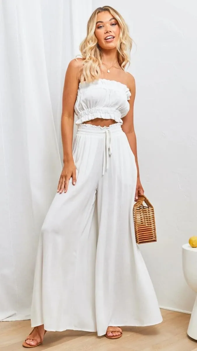 LOUSEA Women's Linen Wide Leg Pants high Elastic Waist Flowy Pants Plus Size Loose Long Pants with Pockets Palazzo Trousers