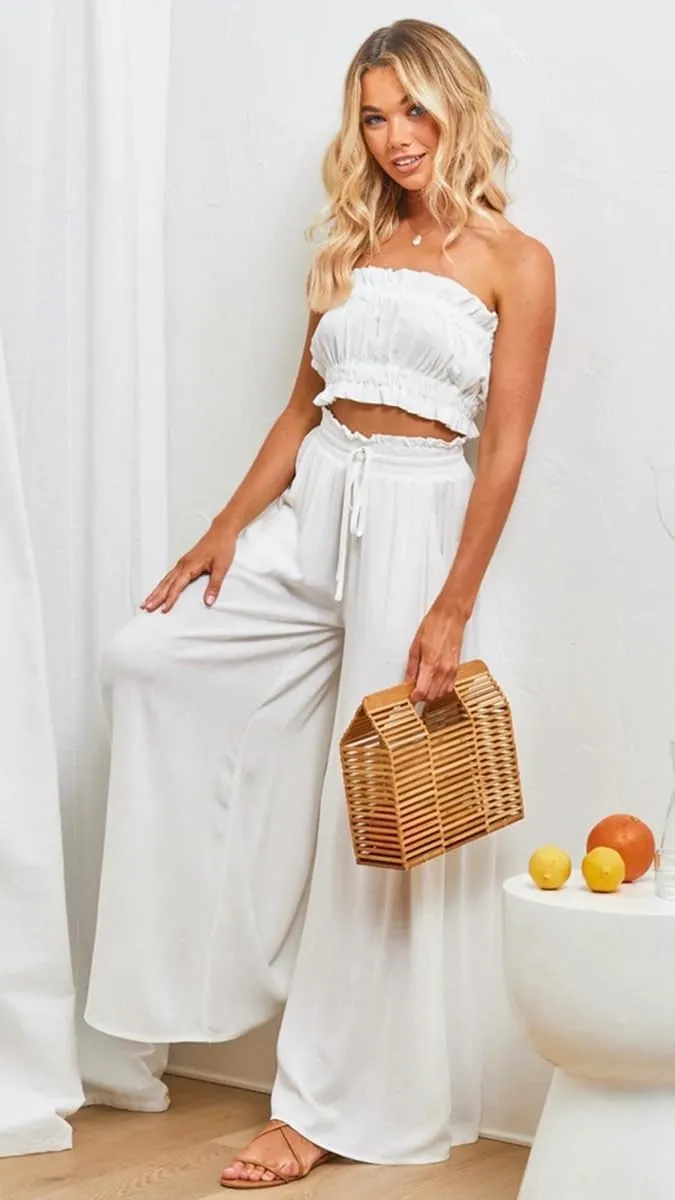LOUSEA Women's Linen Wide Leg Pants high Elastic Waist Flowy Pants Plus Size Loose Long Pants with Pockets Palazzo Trousers