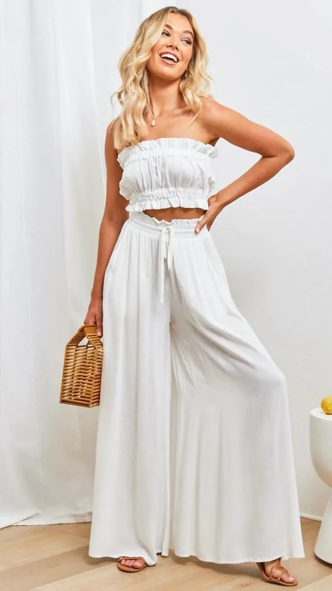 LOUSEA Women's Linen Wide Leg Pants high Elastic Waist Flowy Pants Plus Size Loose Long Pants with Pockets Palazzo Trousers