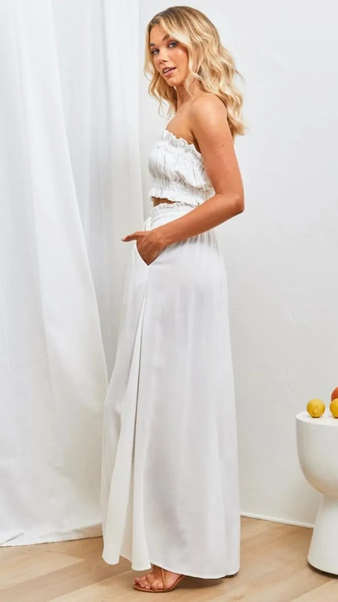 LOUSEA Women's Linen Wide Leg Pants high Elastic Waist Flowy Pants Plus Size Loose Long Pants with Pockets Palazzo Trousers