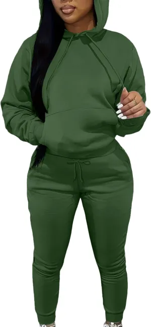 LovelyWholesale Womens 2 Piece Set Hoodie Sweatshirts and Jogger Sets