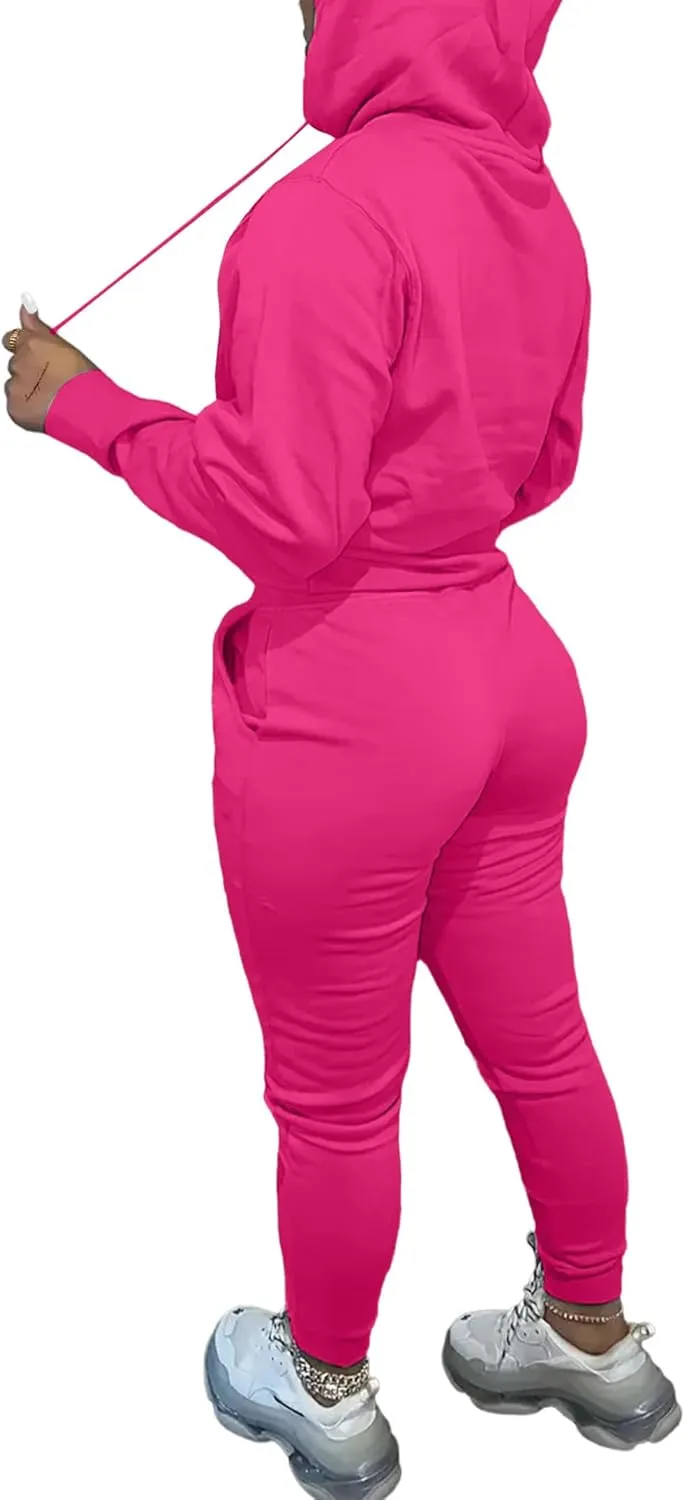 LovelyWholesale Womens 2 Piece Set Hoodie Sweatshirts and Jogger Sets