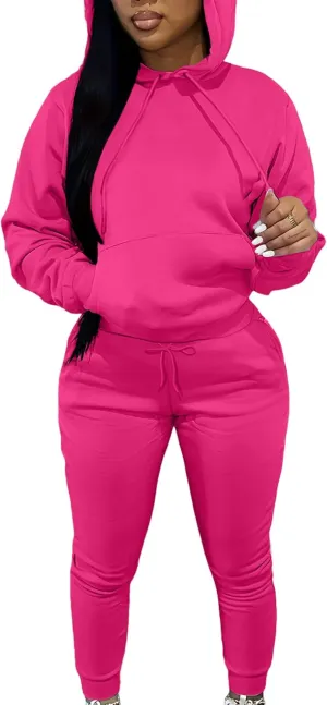LovelyWholesale Womens 2 Piece Set Hoodie Sweatshirts and Jogger Sets